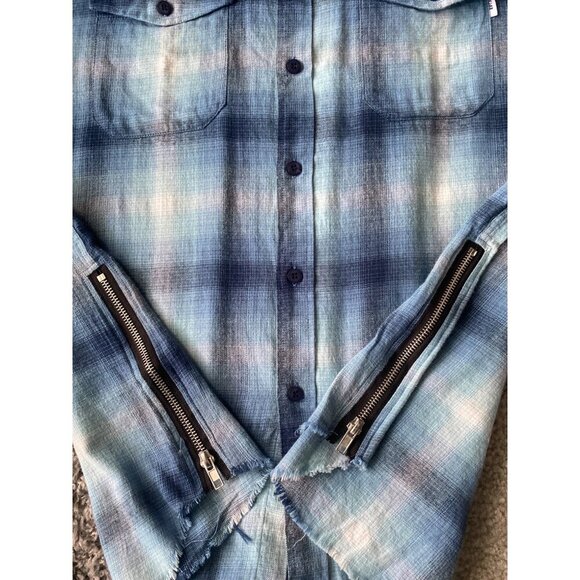 EPTM MEN'S BLUE PLAID FLANNEL SHORT SLEEVE BUTTON DOWN CASUAL SHIRT SZ M - Picture 3 of 6